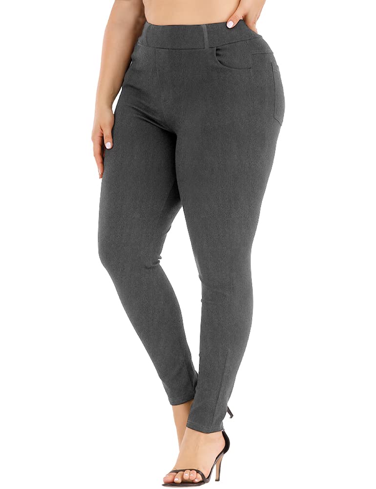 Gocolloa Womens Plus Size Pants Skinny Stretchy High Waisted Casual Ease into Comfort Dress Pants Heather Grey 16W